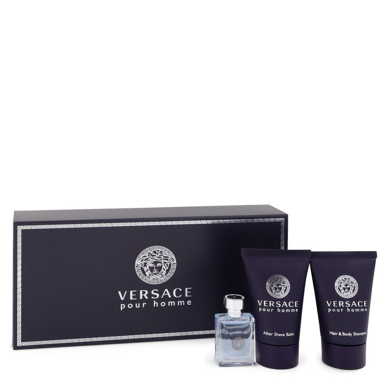 Versace Pour Homme Gift Set By Versace - Size: .17 oz Mini EDT + .8 oz After Shave Balm + .8 oz Hair + Body Shampoo